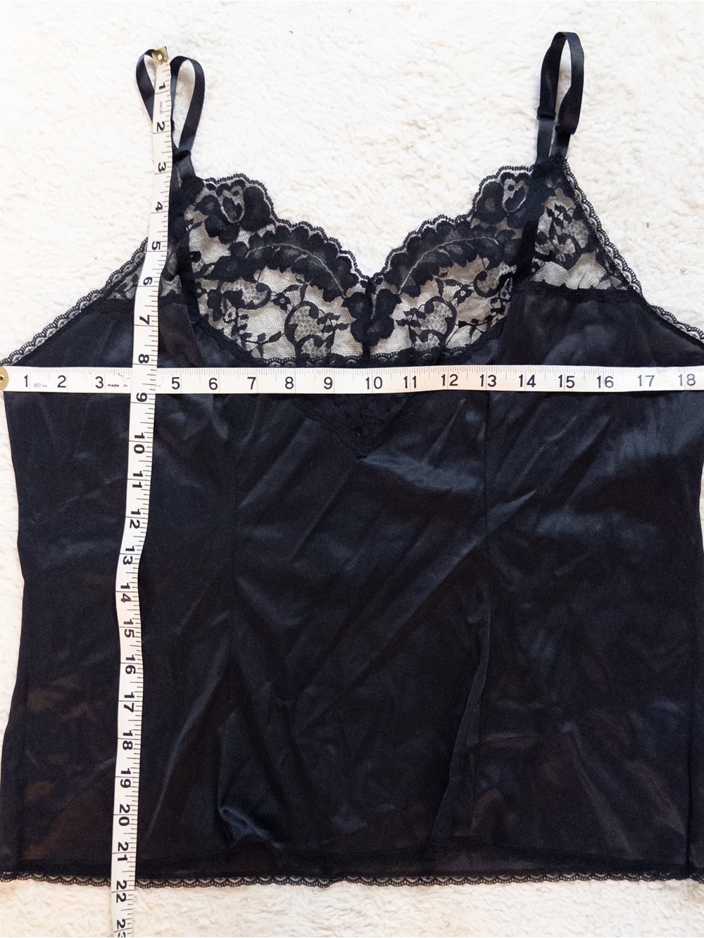 Vintage Vassarette Black Lace Camisole XL 44 Plus Size Lingerie Top - Picture 7 of 10